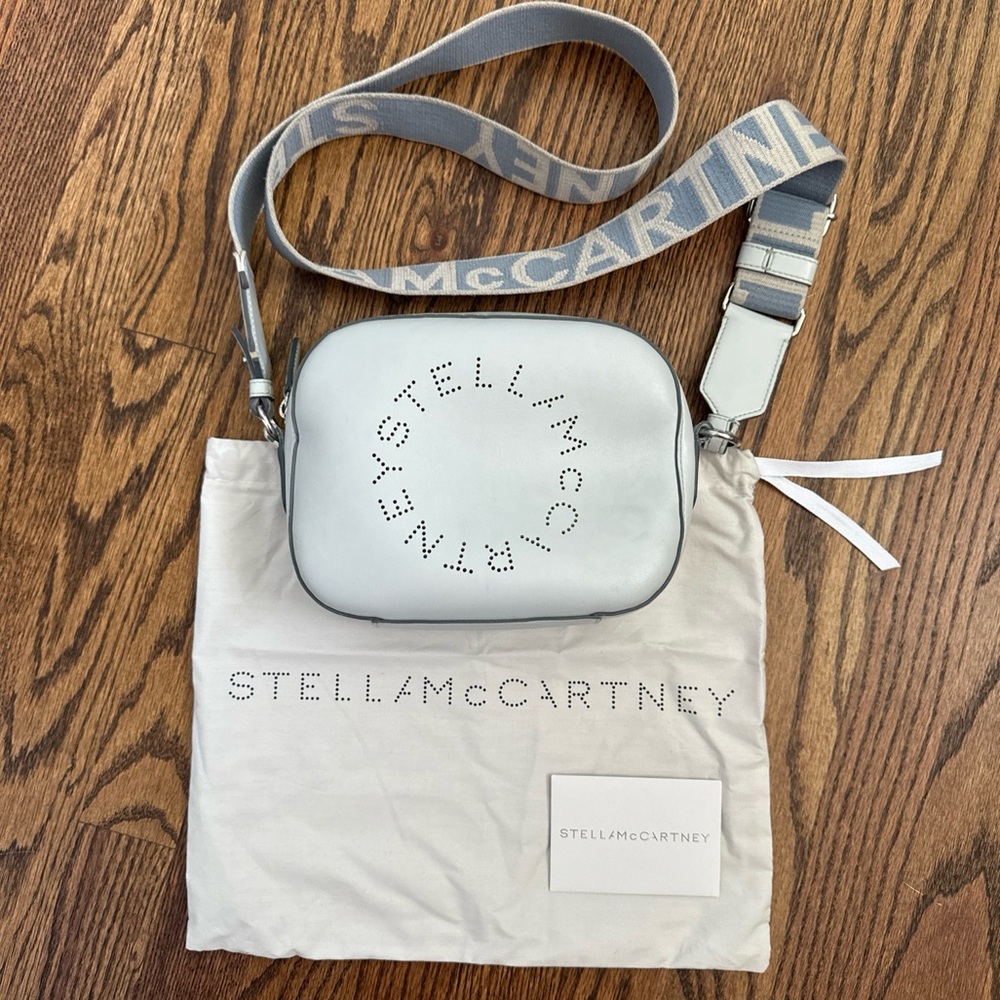 Stella McCartney Logo Camera Crossbody Bag Ice Blue Retail $830